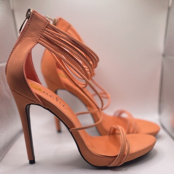 Coral Strappy Stiletto Heels | 4” Heel Sandals | Size 10 | Elegant Nightout - Picture 5 of 7